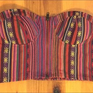 Forever 21 Cropped Strapless Top Peruvian Print